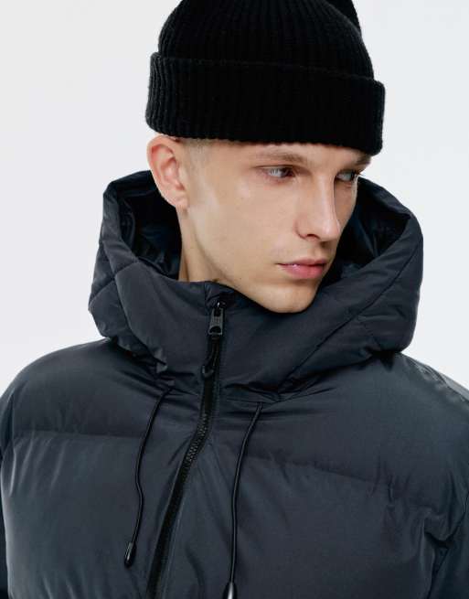 Pull&Bear – Steppjacke in Marineblau mit Kapuze und verschweißten