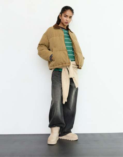 Pull&Bear – Steppjacke in Ocker mit Cord-Kragen - view 1