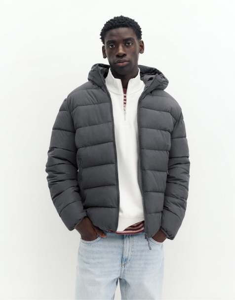 Pull&Bear Steppjacke mit Kapuze in Dunkelgrau - view 1