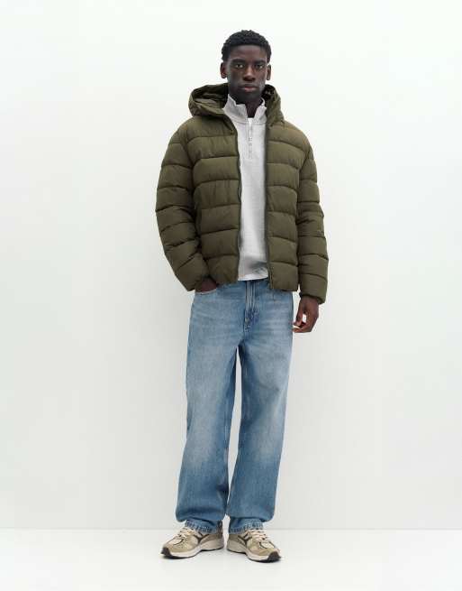 Pull&Bear Steppjacke mit Kapuze in Dunkelkhaki, 4 von 7