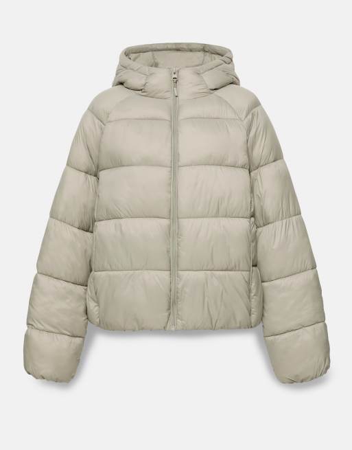 Pull&Bear Steppjacke mit Kapuze in hellem Khaki, 6 von 7