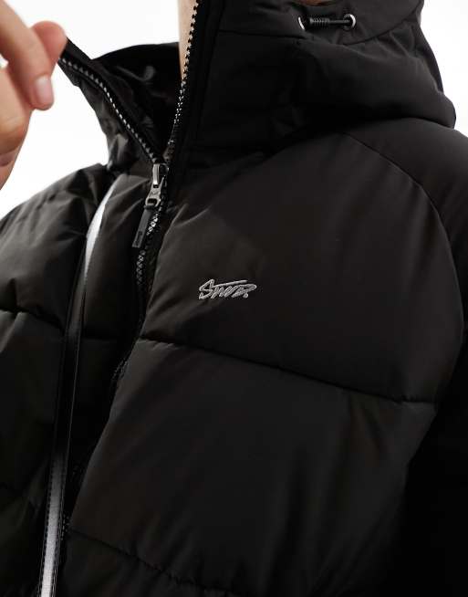 Pull&Bear – Steppjacke mit Kapuze in Schwarz, 3 von 4
