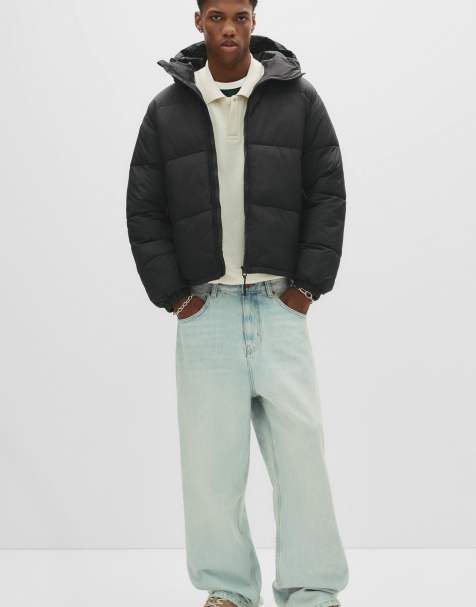 Pull&Bear – Steppjacke mit Kapuze in Schwarz - view 1
