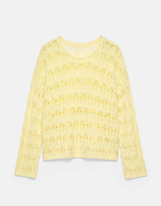 Pull&Bear stickad tröja med cutwork i gult, 5 av 7