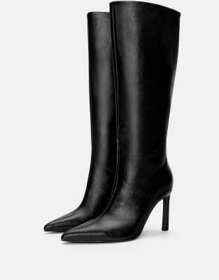 Pull & Bear - Stiefel in Schwarz mit hohem Absatz