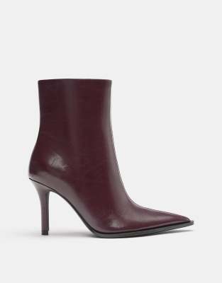Pull&Bear Stiletto heel ankle boots in burgundy