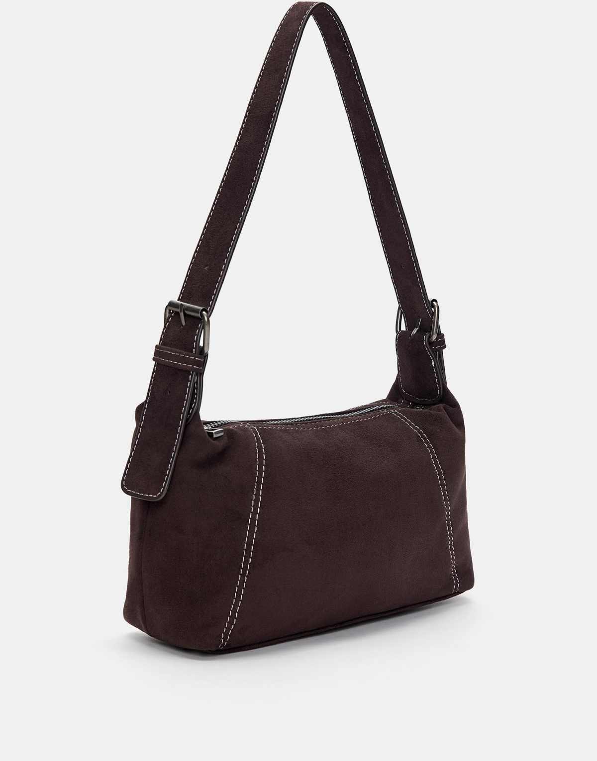 Pull&Bear Stitched shoulder bag in brown