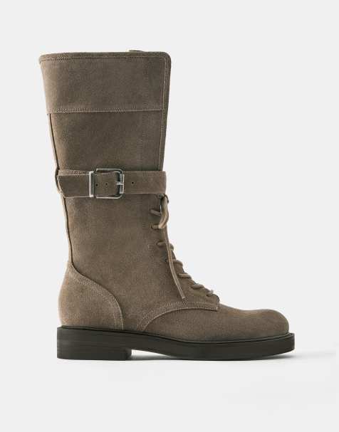Pull&Bear stivaletti bassi stringati in pelle taupe - view 1