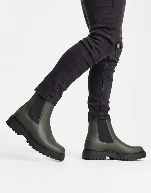 Pull&Bear - Stivaletti con suola spessa kaki, 3 di 4