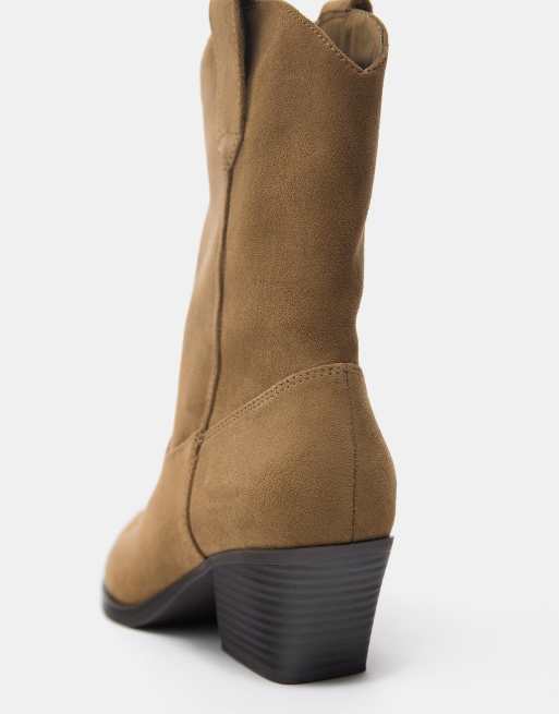 Pull&Bear - Stivali stile cowboy marroni alla caviglia, 2 di 4