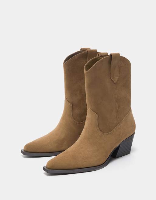 Pull&Bear - Stivali stile cowboy marroni alla caviglia, 4 di 4