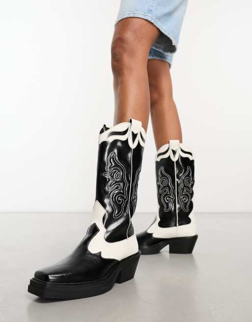 Pull&Bear - Stivali stile western neri con pannello a contrasto