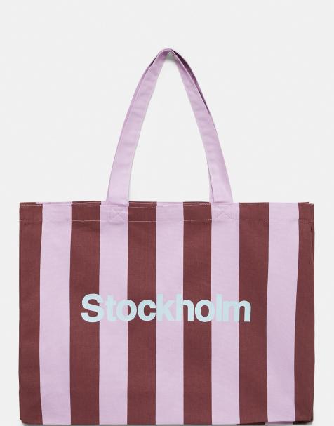 Pull&Bear - Stockholm - Gestreepte tote tas in roze - view 1