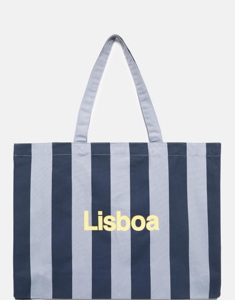 Pull&Bear Stockholm striped tote bag in pale blue - view 1
