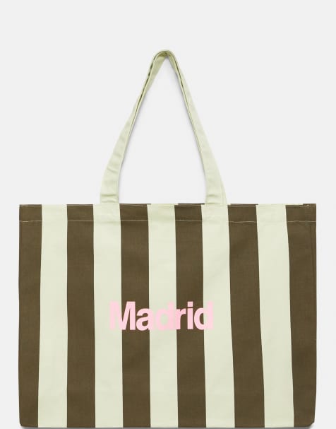 Pull&Bear Stockholm striped tote bag in yellow - view 1