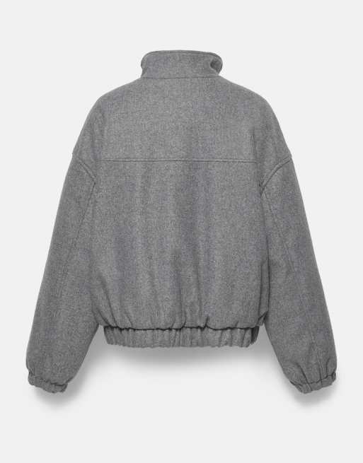 Pull&Bear stof bomberjakke med ståkrave i gråmeleret, 7 af 7