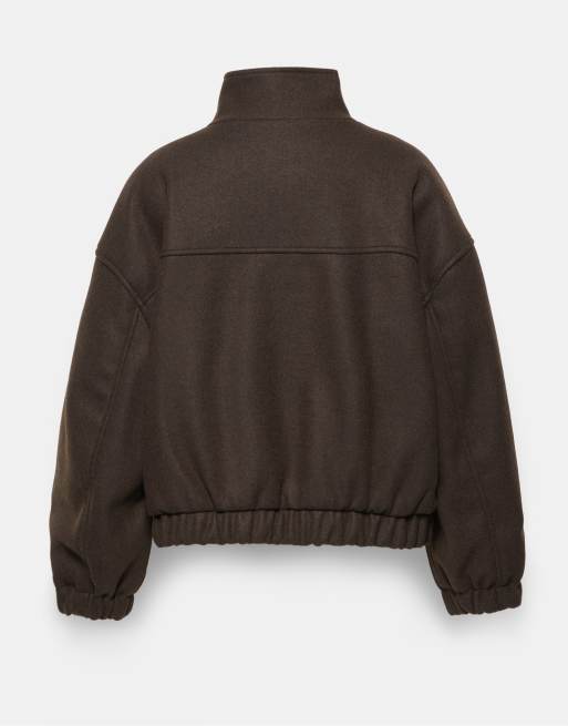Pull&Bear Stoff-Bomberjacke mit Stehkragen in Braun mit Wolle, 7 von 7