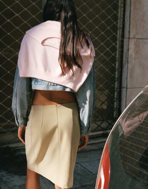 Pull&Bear Straight buckle skirt in medium camel, 3 of 6