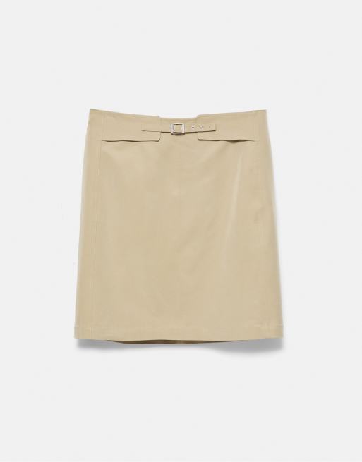 Pull&Bear Straight buckle skirt in medium camel, 4 of 6