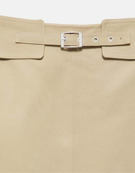 Pull&Bear Straight buckle skirt in medium camel, 5 of 6