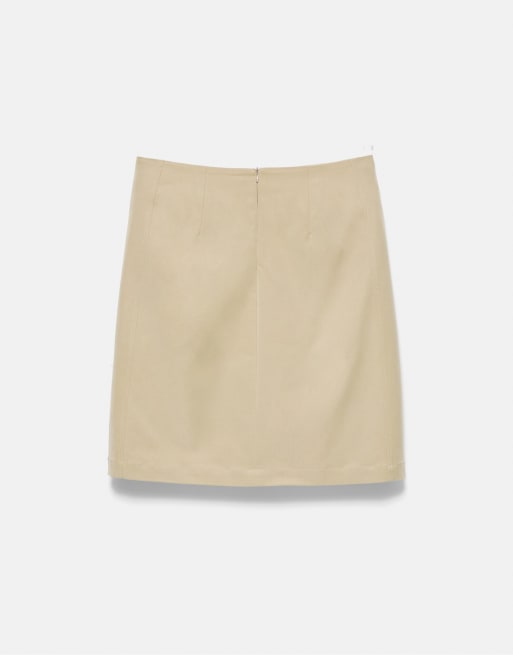 Pull&Bear Straight buckle skirt in medium camel, 6 of 6