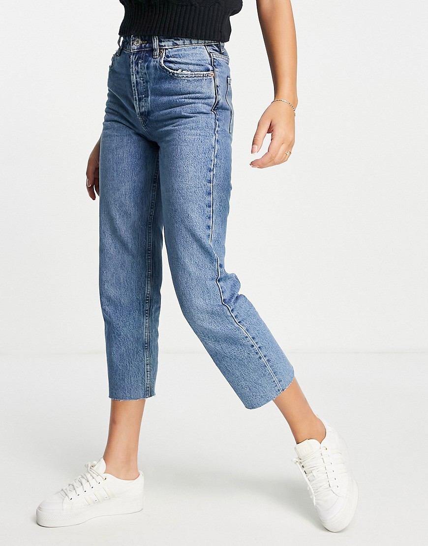 Pull & Bear straight cropped jeans in blue