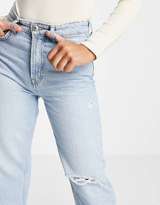 Women Pull&Bear straight cropped jeans in light blue 