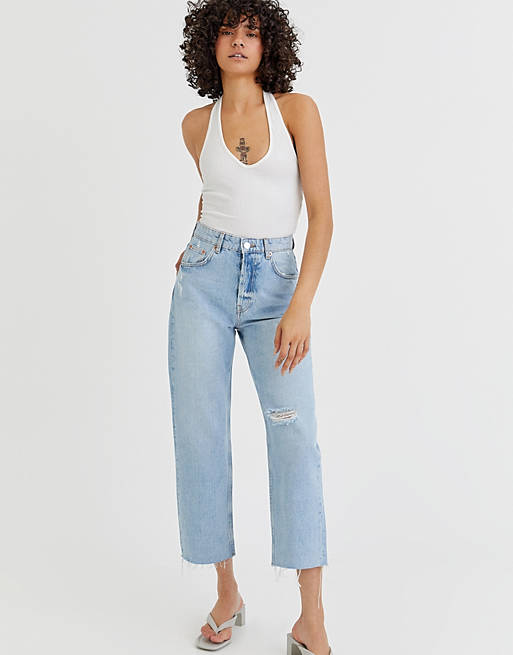Closely Flare manipulate Pull&Bear straight cropped jeans in light blue | ASOS