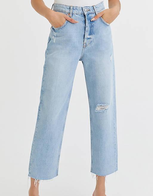 Jeans Pull&Bear straight cropped jeans in light blue 
