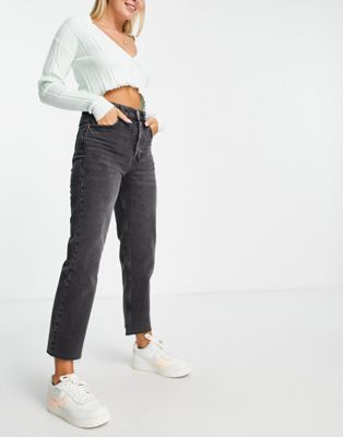 Pull&Bear straight cropped jeans in washed black