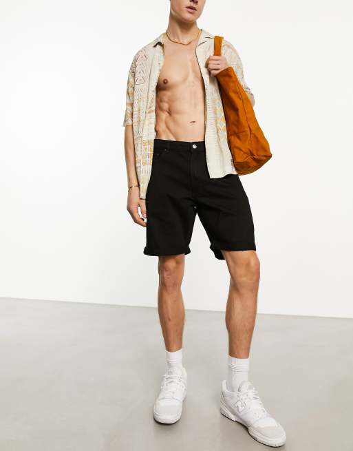 Pull&Bear straight denim shorts in black | ASOS