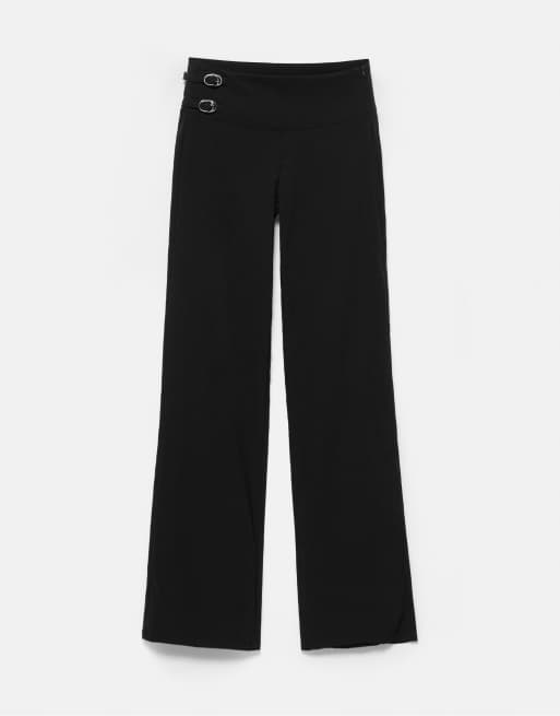 Pull&Bear Straight double-buckle trousers in black, 6 of 7