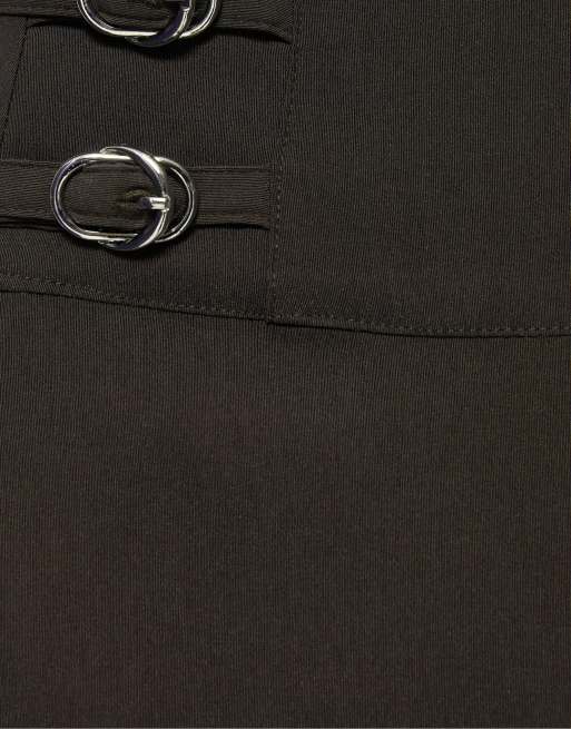 Pull&Bear Straight double-buckle trousers in brown, 7 of 7