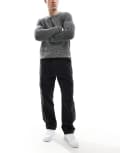 [Pull & Bear] Pull & Bear straight fit contrast stitch cargo jeans in black 38 BLACK