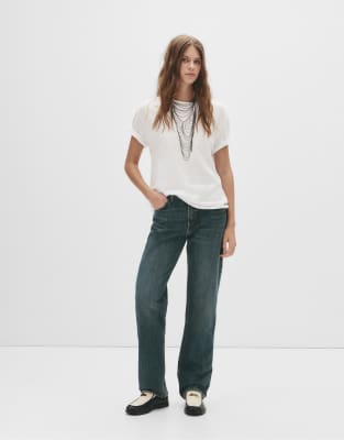 Pull & Bear - Straight Jeans in dunkelblauer Rinse-Waschung mit mittelhohem Bund-Marineblau