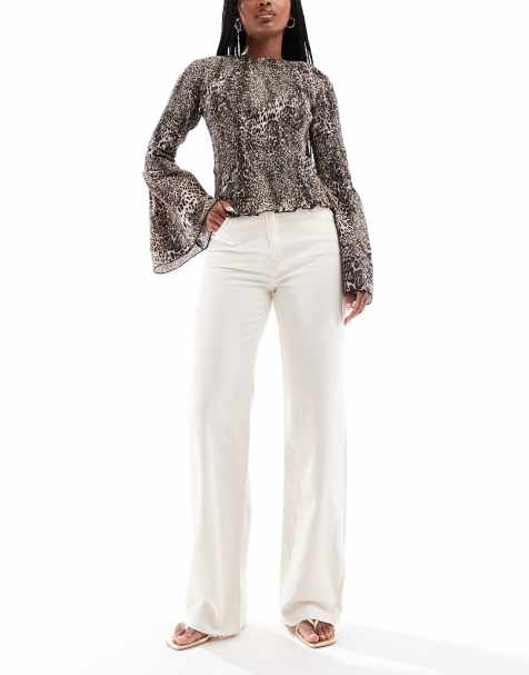 Pull&Bear – Straight Jeans in Ecru mit hohem Bund - view 1