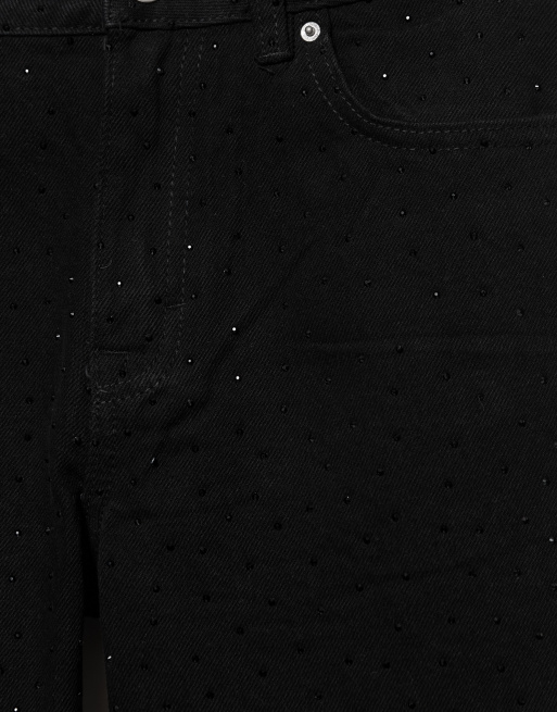 Pull&Bear Straight-leg baggy jeans with rhinestones in black, 6 of 7