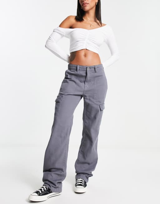 Pull&Bear Women's Pale Grey Cargo Pants