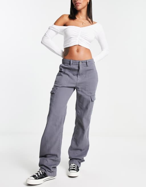 Pull&Bear straight leg cargo pants in gunmetal grey