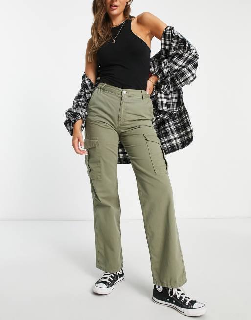 Pull&Bear straight leg cargo pants in khaki