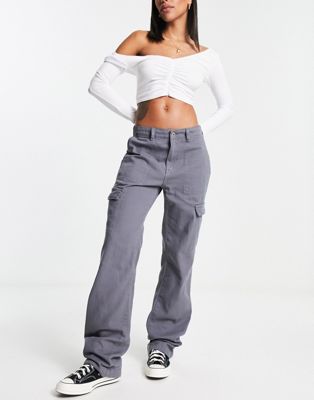 Pull&Bear straight leg cargo trouser in gunmetal grey - ASOS Price Checker