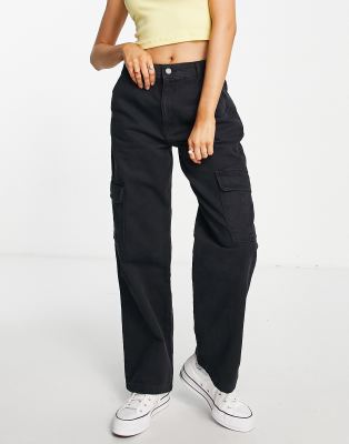 straight leg black cargo trousers