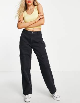 straight leg black cargo trousers