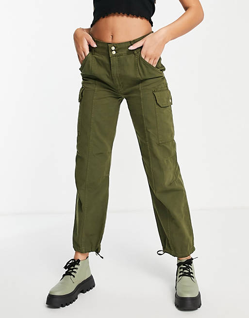 Trousers & Leggings Pull&Bear straight leg cargo trousers in khaki 