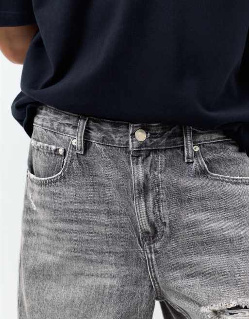 Pull&Bear Straight-leg denim bermuda shorts in dark grey, 2 of 4