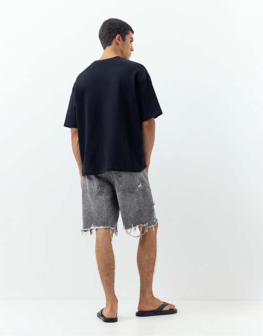 Pull&Bear Straight-leg denim bermuda shorts in dark grey, 3 of 4