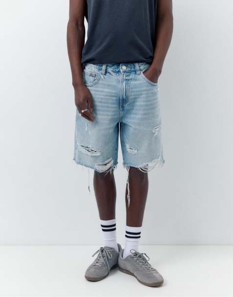 Pull&Bear Straight-leg denim bermuda shorts in pale indigo - view 1