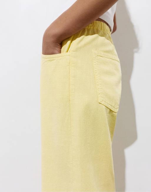 Pull&Bear Straight-leg drawstring trousers in yellow, 3 of 4