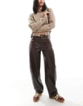 [Pull & Bear] Pull & Bear straight leg faux leather pants in brown 8 BROWN