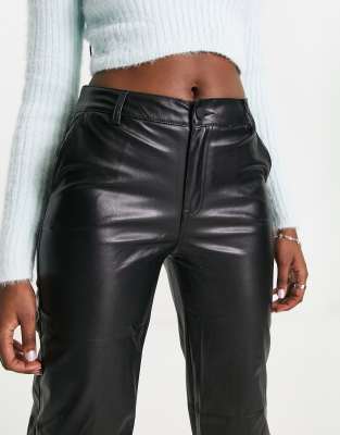 Pull&Bear button front faux leather jeggings in black